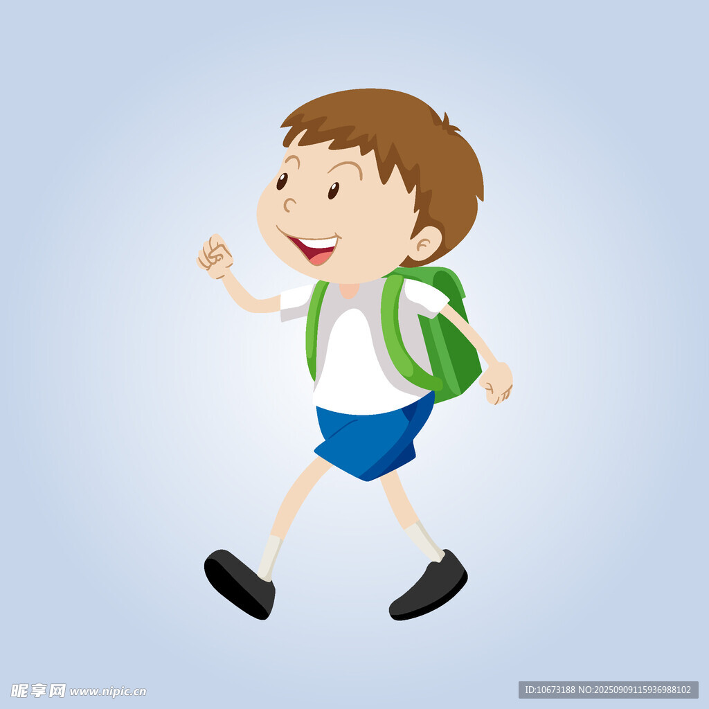 背着书包奔跑的小男孩