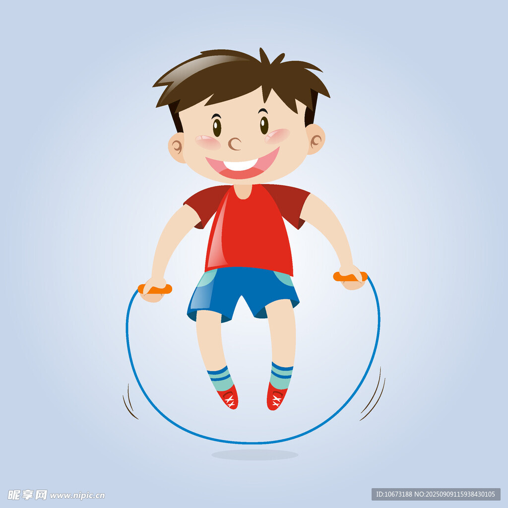 小男孩欢快跳绳瞬间
