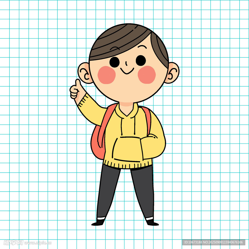 背着书包的可爱上学男孩