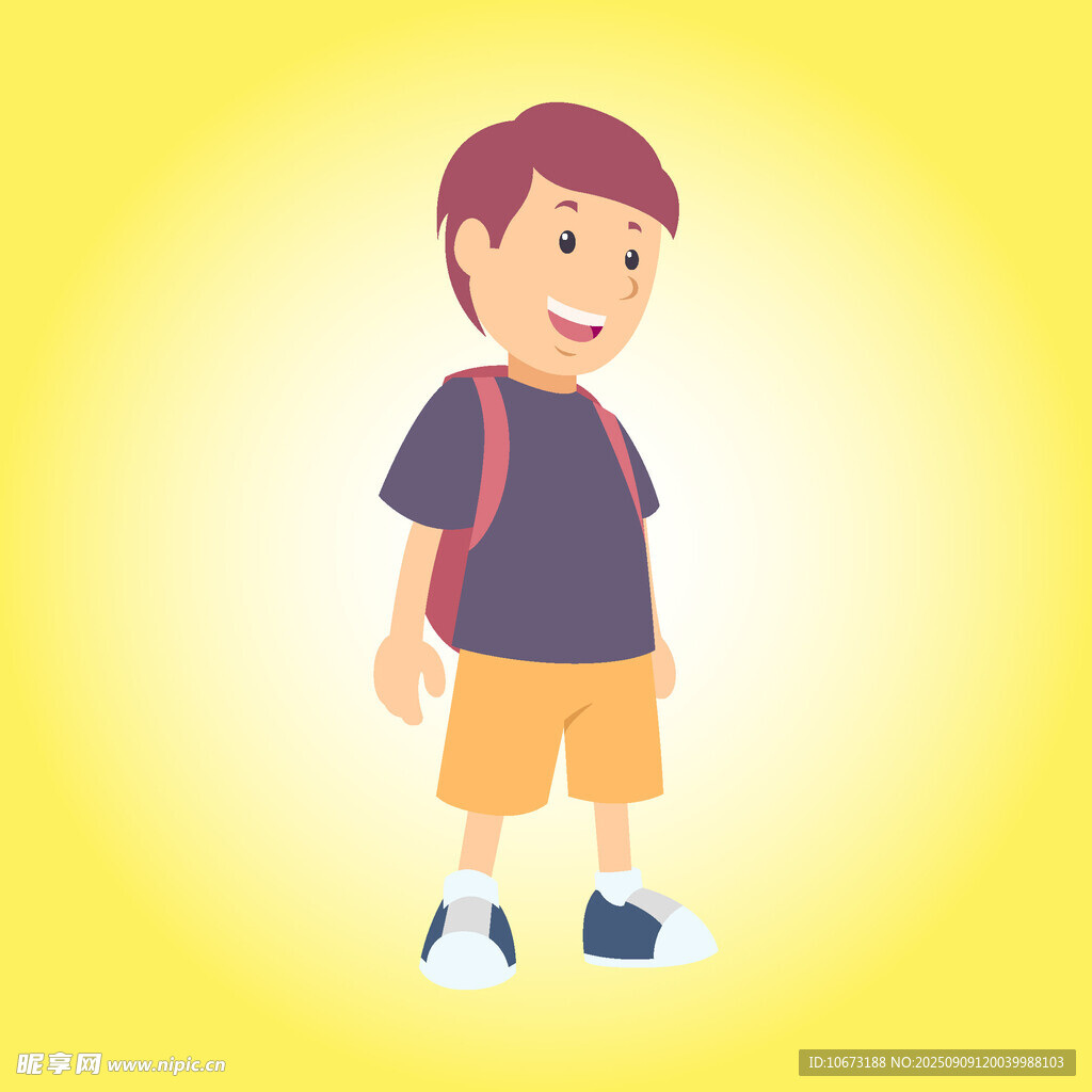 背着书包的快乐小男孩
