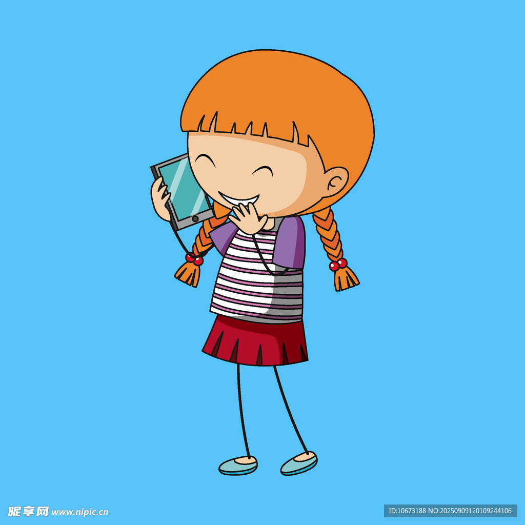 扎辫女孩开心打电话