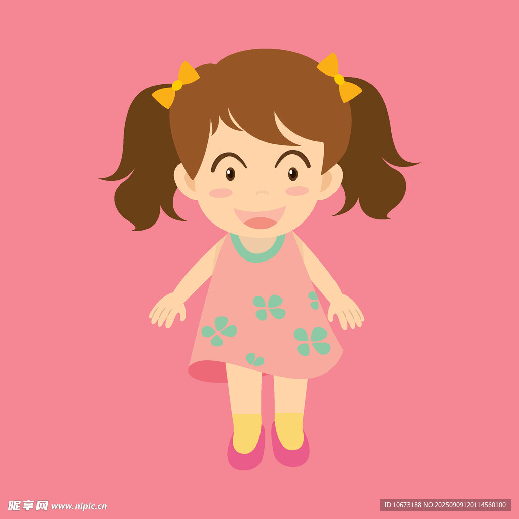 穿花裙的双马尾小女孩