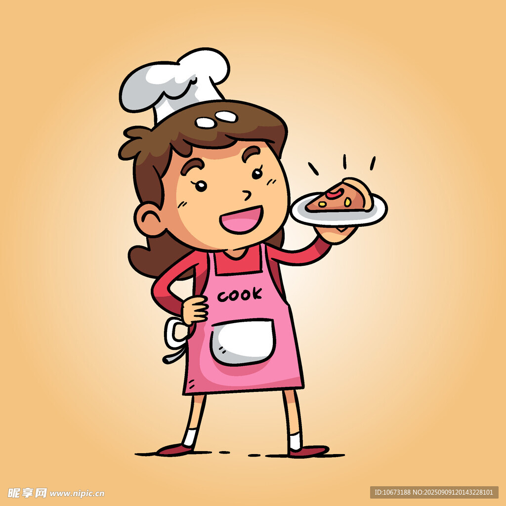 可爱女厨师端美食