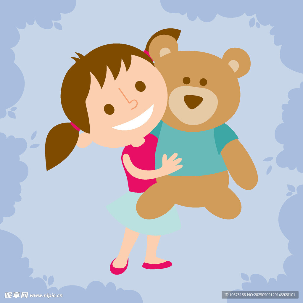 小女孩拥抱可爱泰迪熊