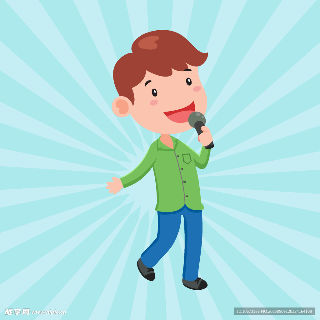 男孩手持话筒欢快演唱