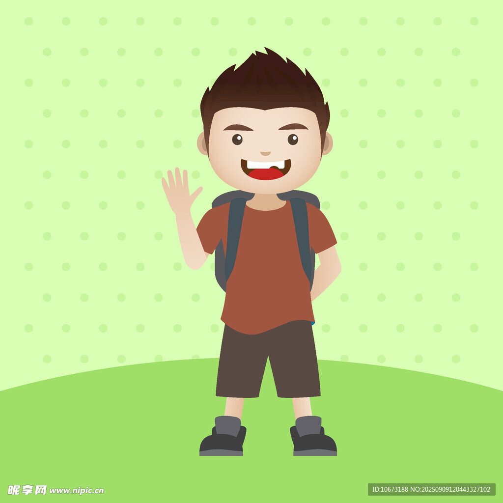 背着书包的快乐小男孩