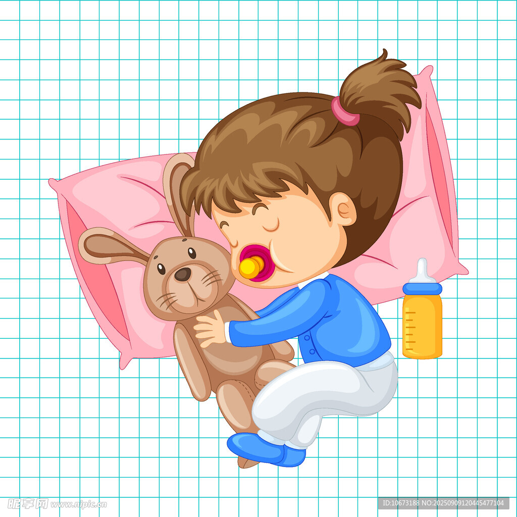 熟睡的小女孩与毛绒玩具