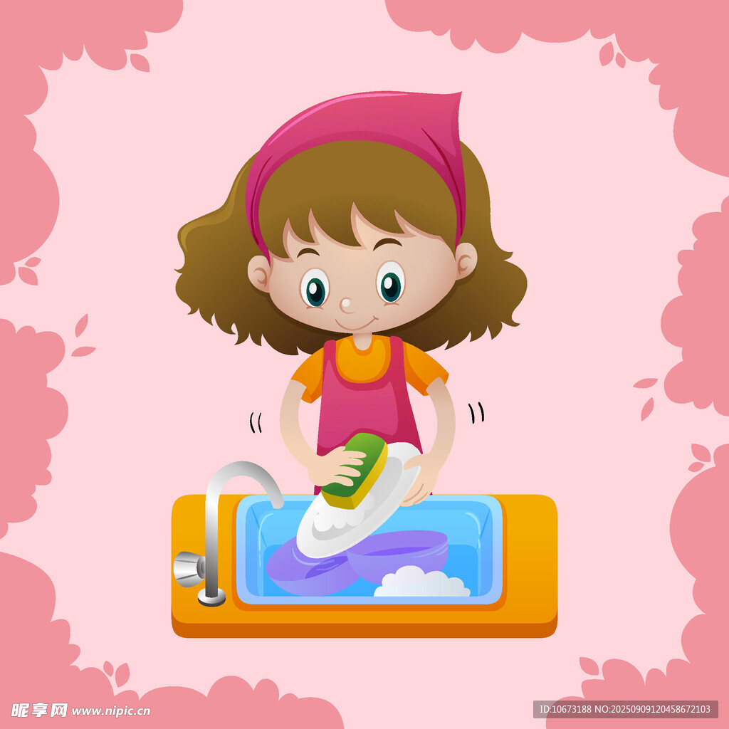 女孩专注清洗衣物