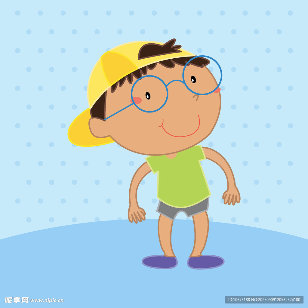 戴帽眼镜男孩的可爱形象