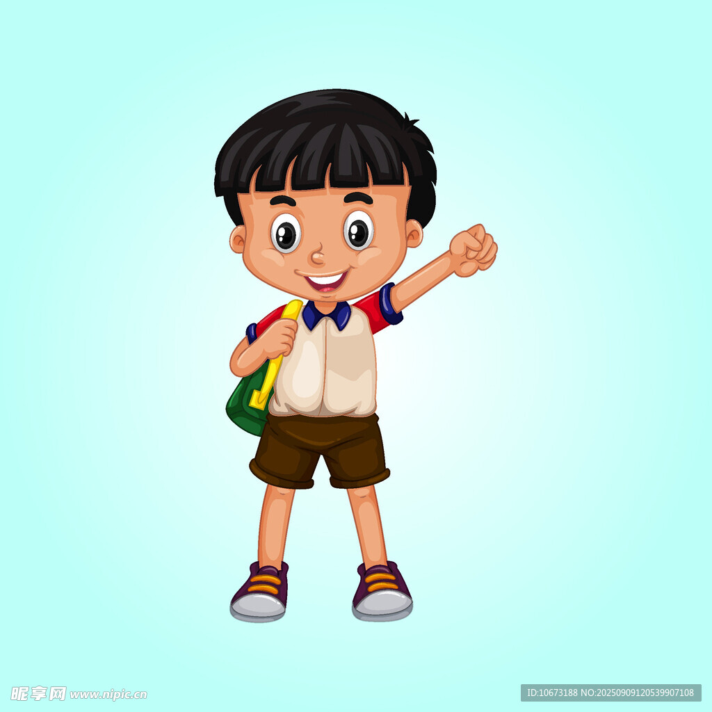 背着书包的快乐小男孩
