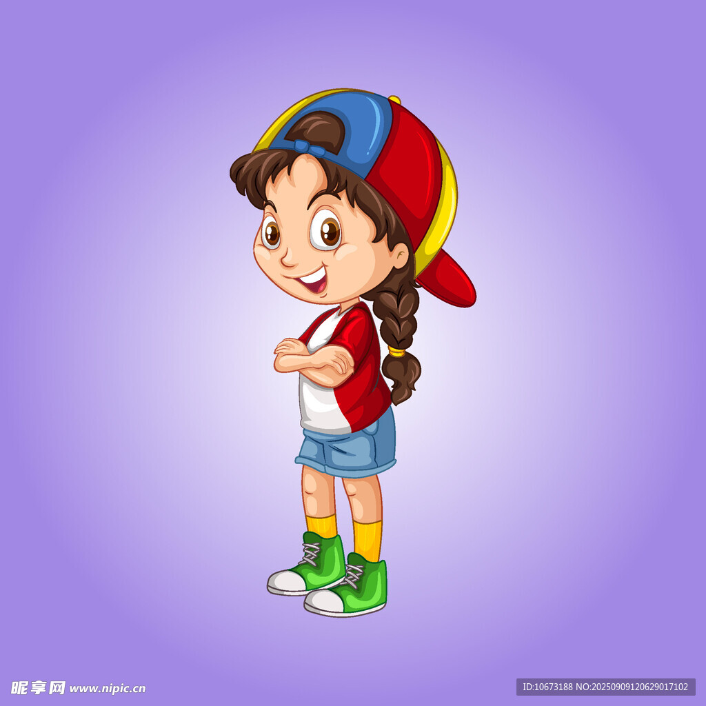 戴帽扎辫的俏皮小女孩