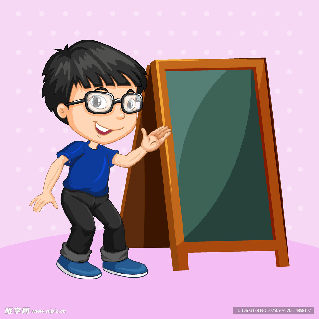 小男孩指着黑板
