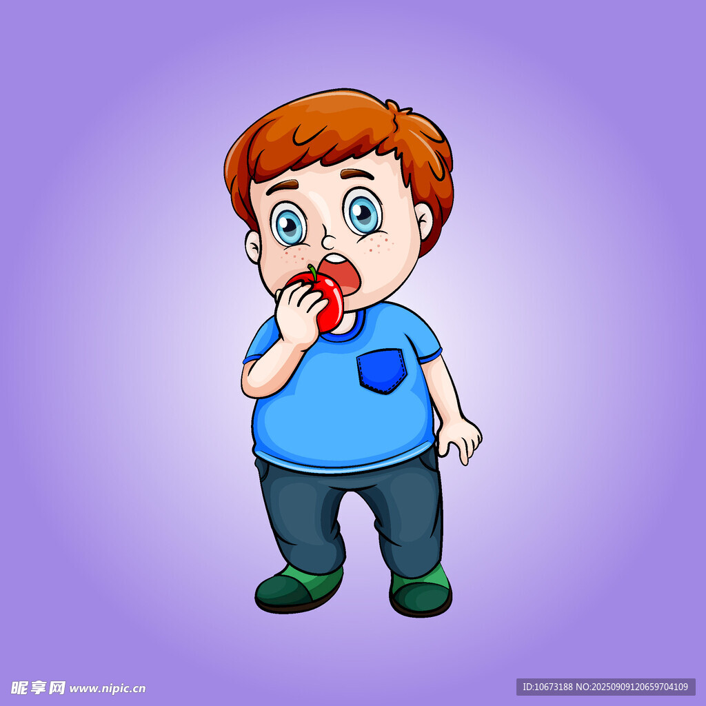 男孩手持红苹果品尝