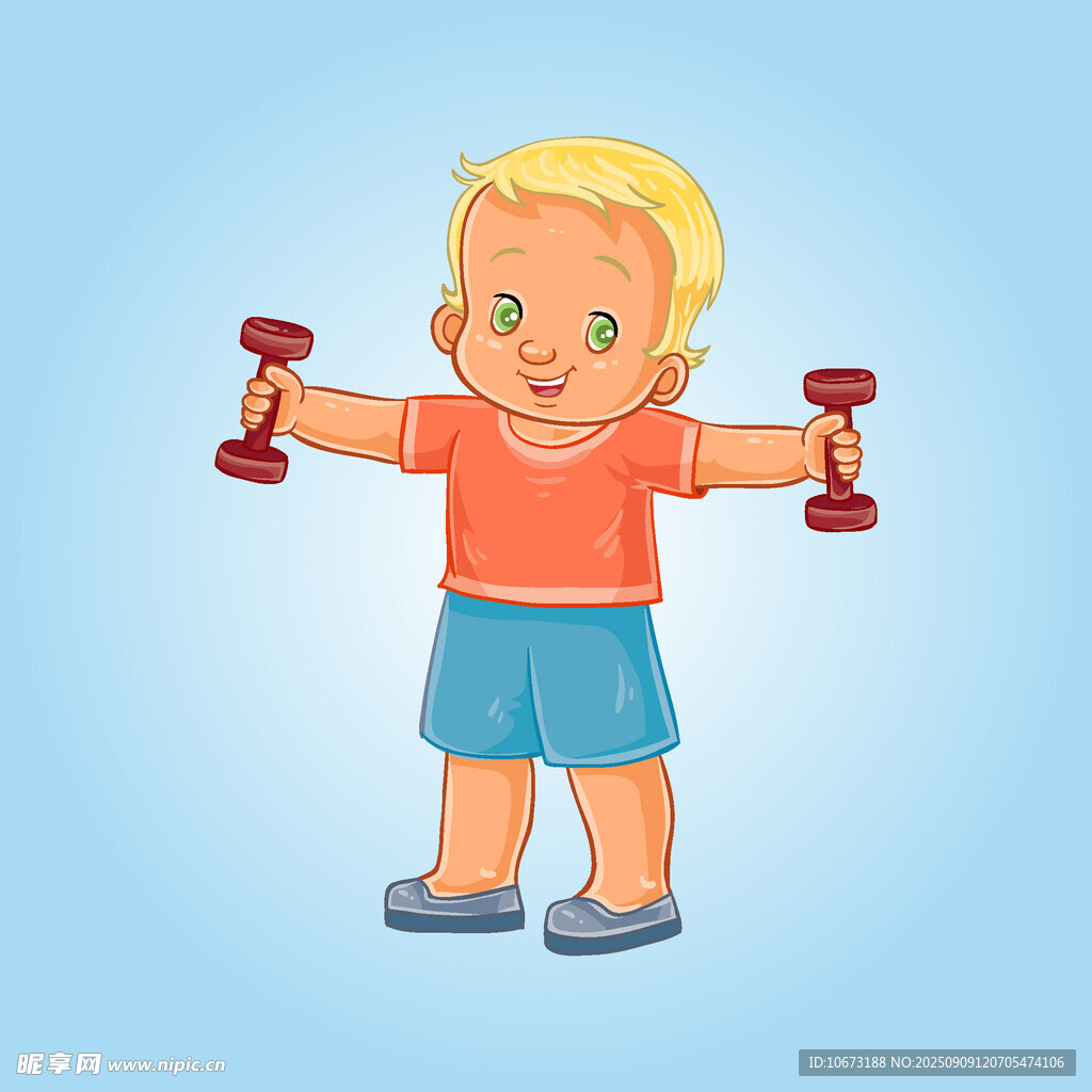 小孩举哑铃锻炼