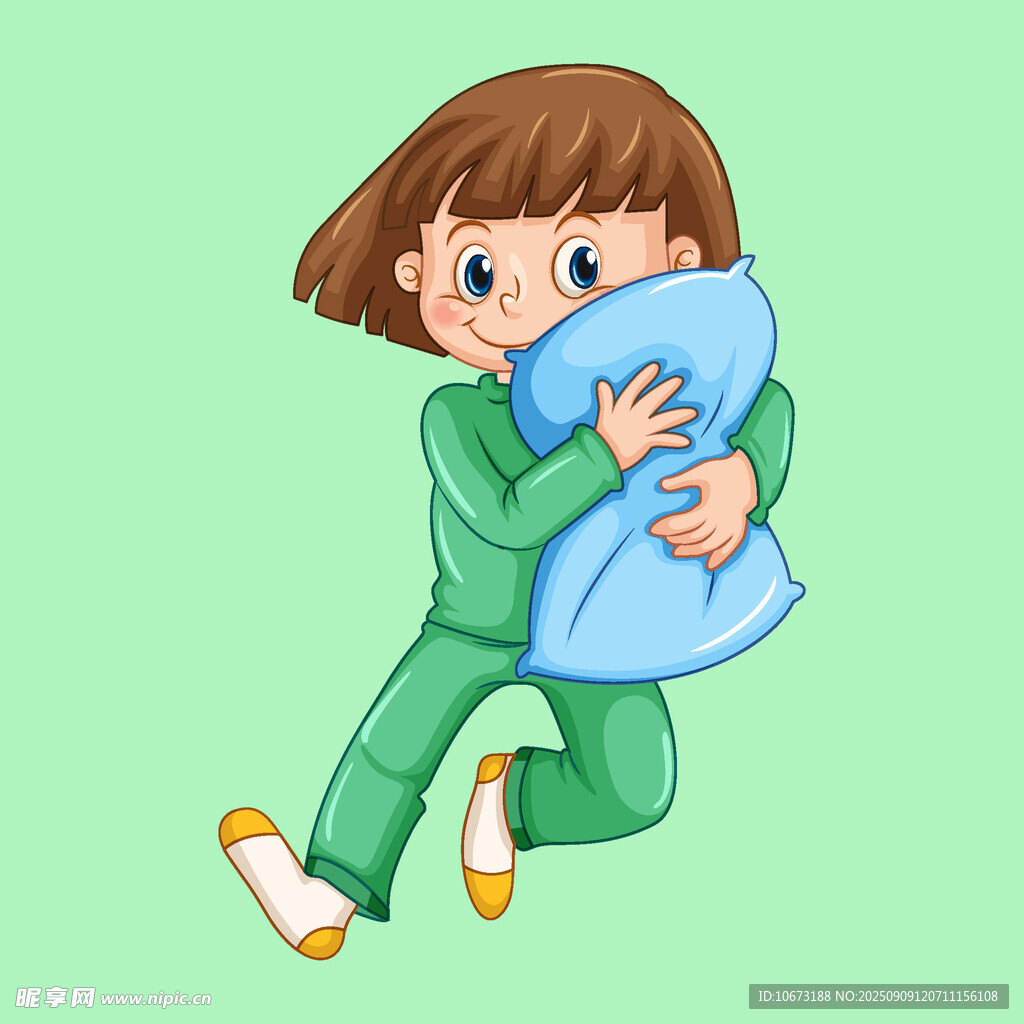 抱着枕头跳跃的可爱女孩