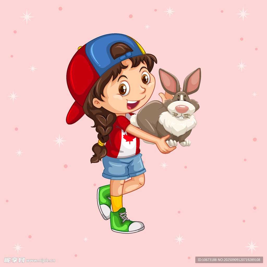 女孩与可爱兔子欢乐相伴