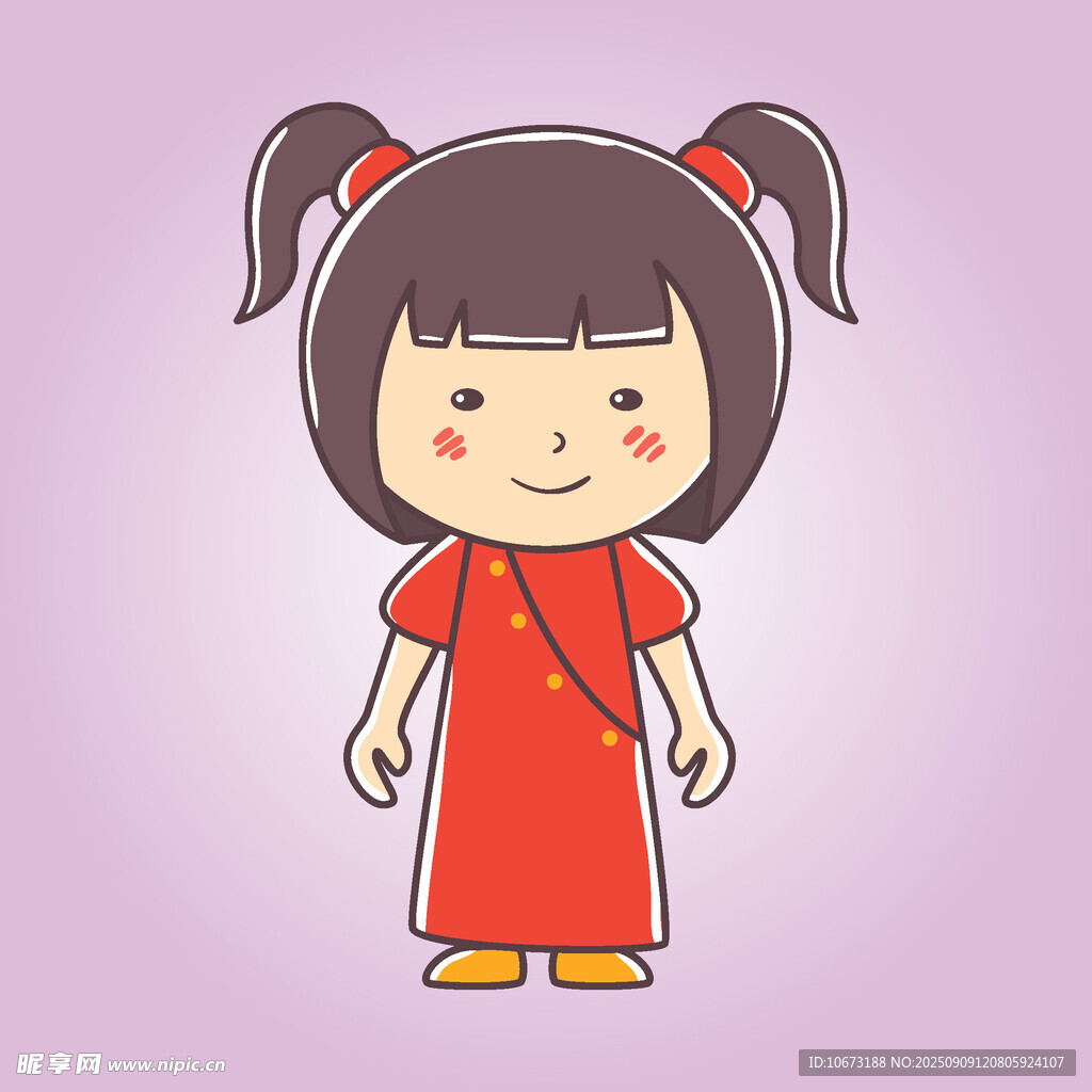 穿红衣扎双辫的可爱女孩