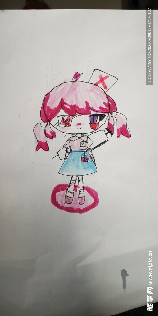 手绘可爱双马尾粉色系女孩
