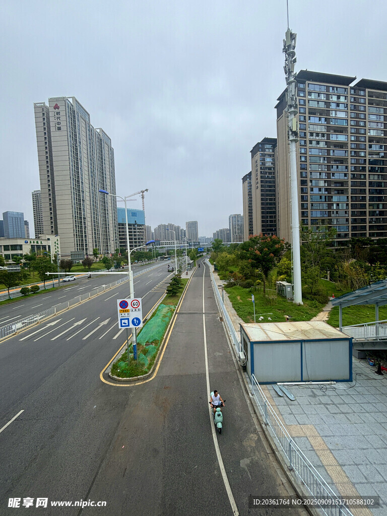 城市道路旁的高楼景观