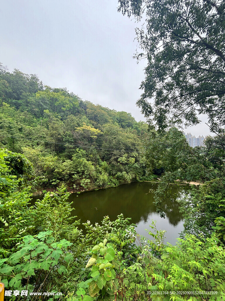 山林间的静谧湖泊