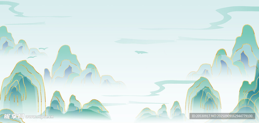 水墨风青绿山水风景图