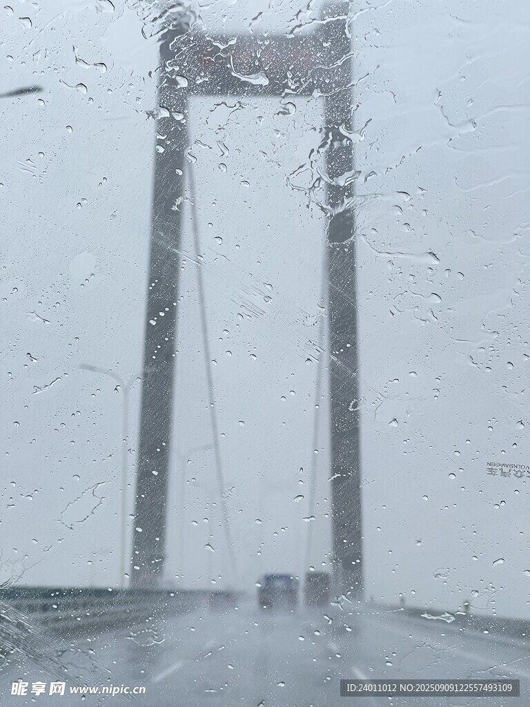 雨中透过车窗看泰州大桥