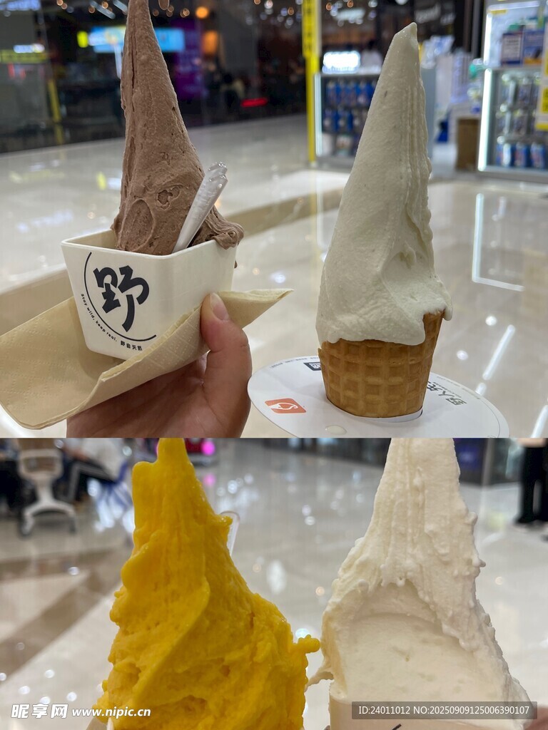 多样口味冰淇淋展示