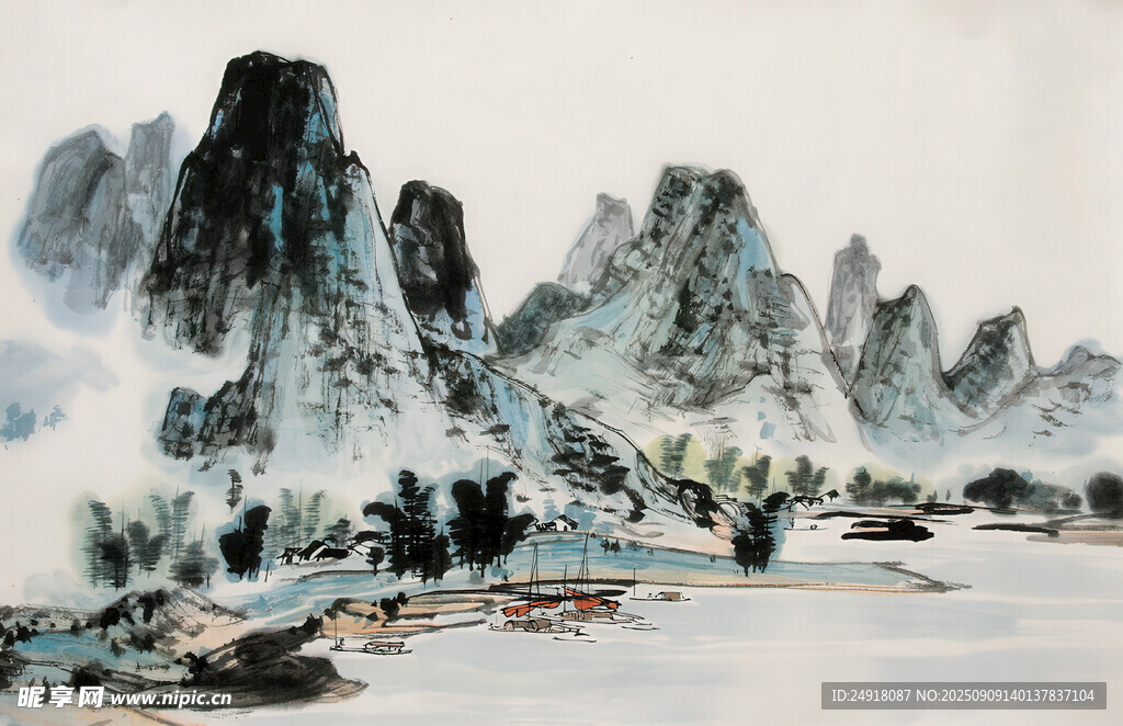 国画 水墨画 山水画 