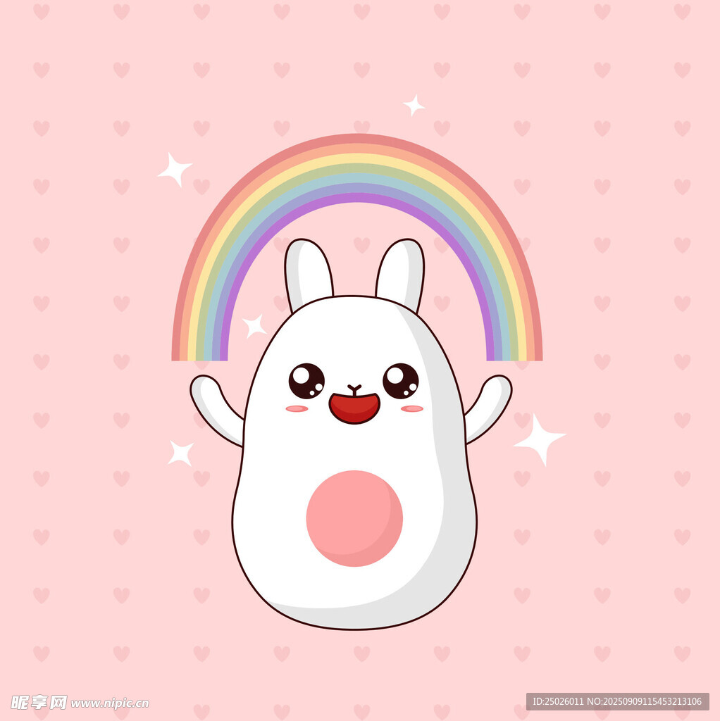 可爱白兔与彩虹卡通图案