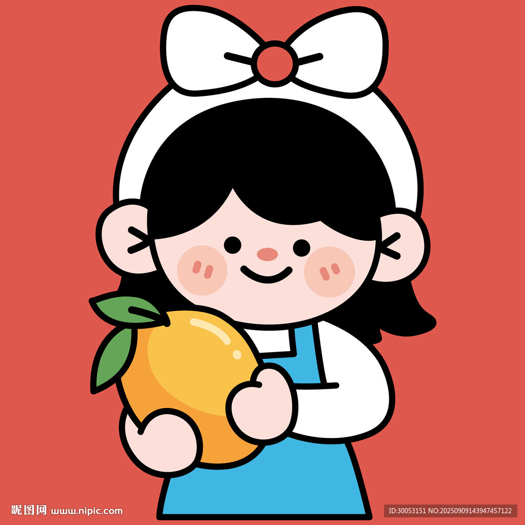 抱大芒果的可爱卡通小女孩