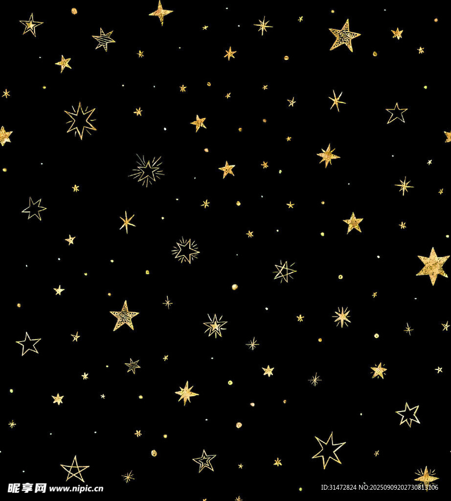 黑色背景上的梦幻金色星星