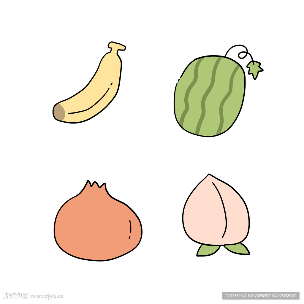 手绘水果图标集合