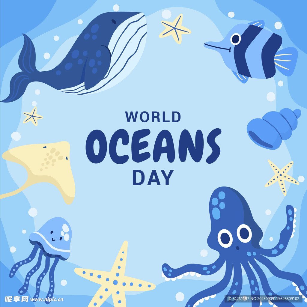 世界海洋日海洋生物插画