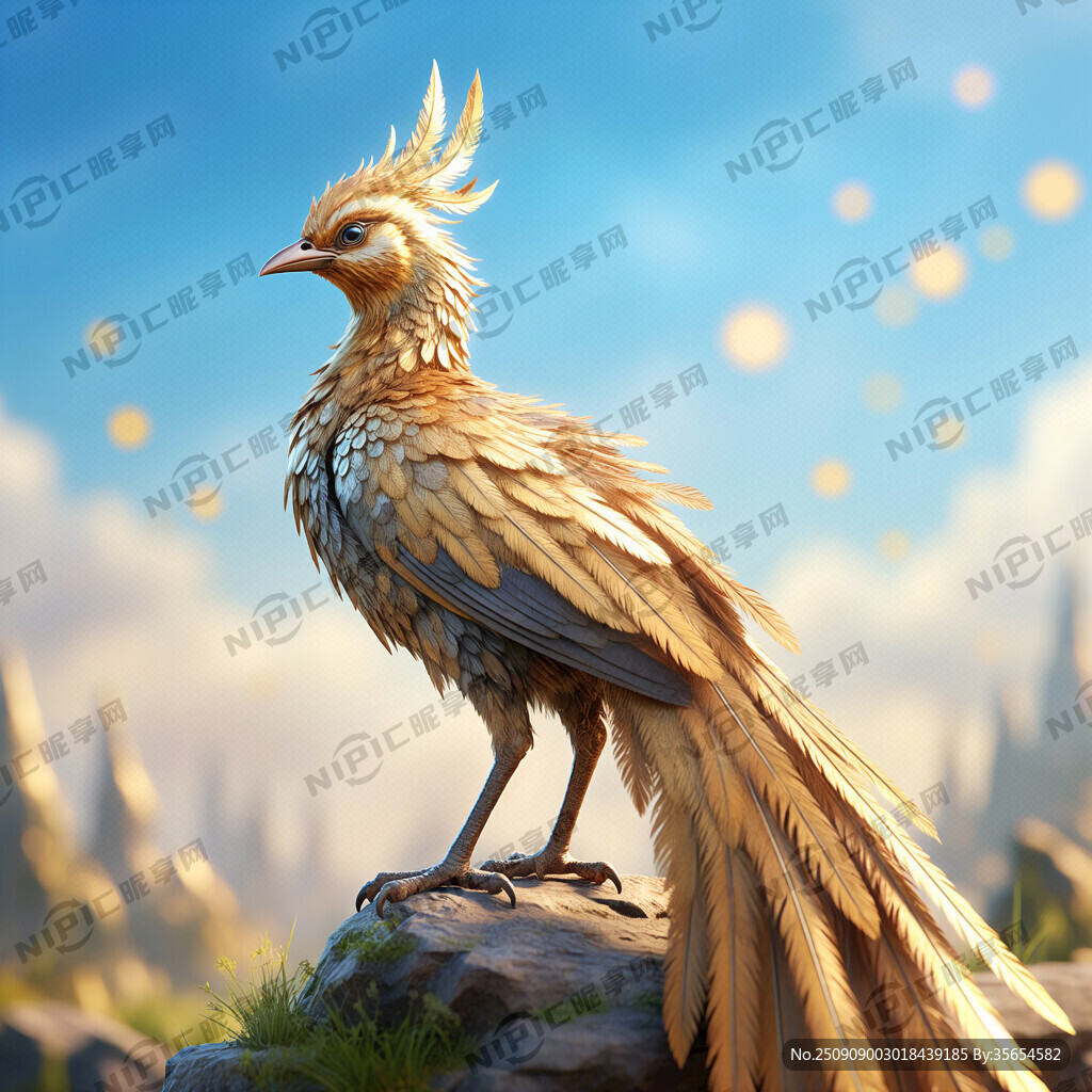 凤凰 站立。回头。全身3D动漫