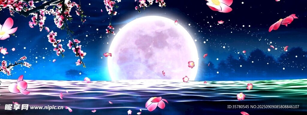 梦幻月夜下的浪漫星空