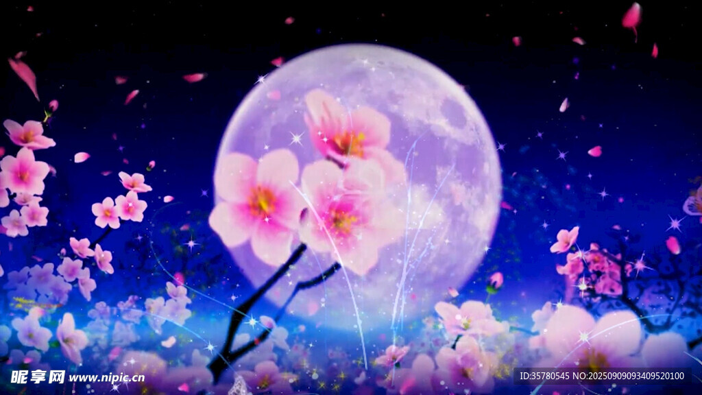 梦幻月夜下的烂漫桃花