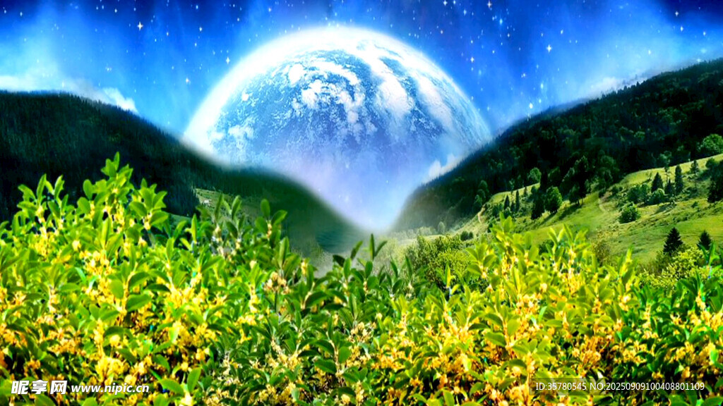 梦幻星球下的绿野风光