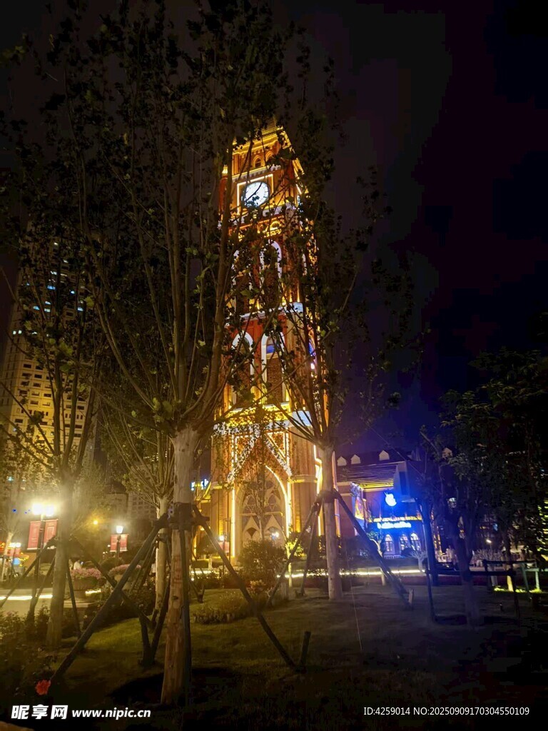 夜晚璀璨的游乐设施景观
