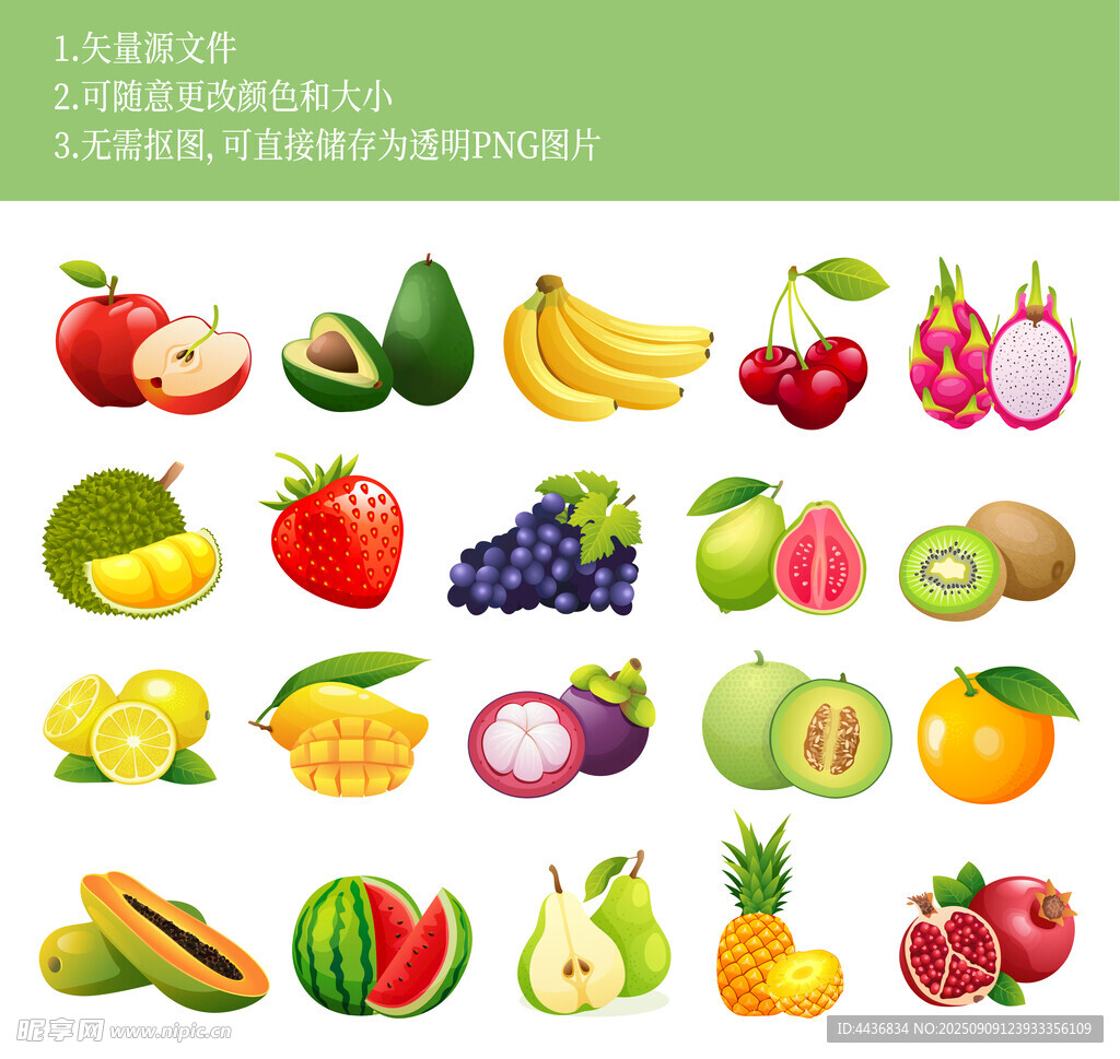 多彩新鲜水果矢量插画图