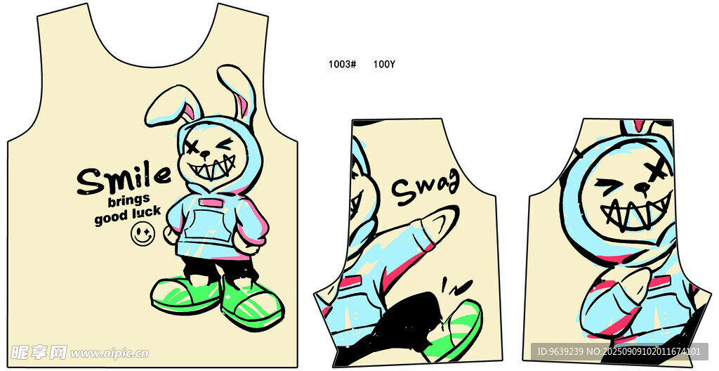 卡通兔子图案服装设计稿