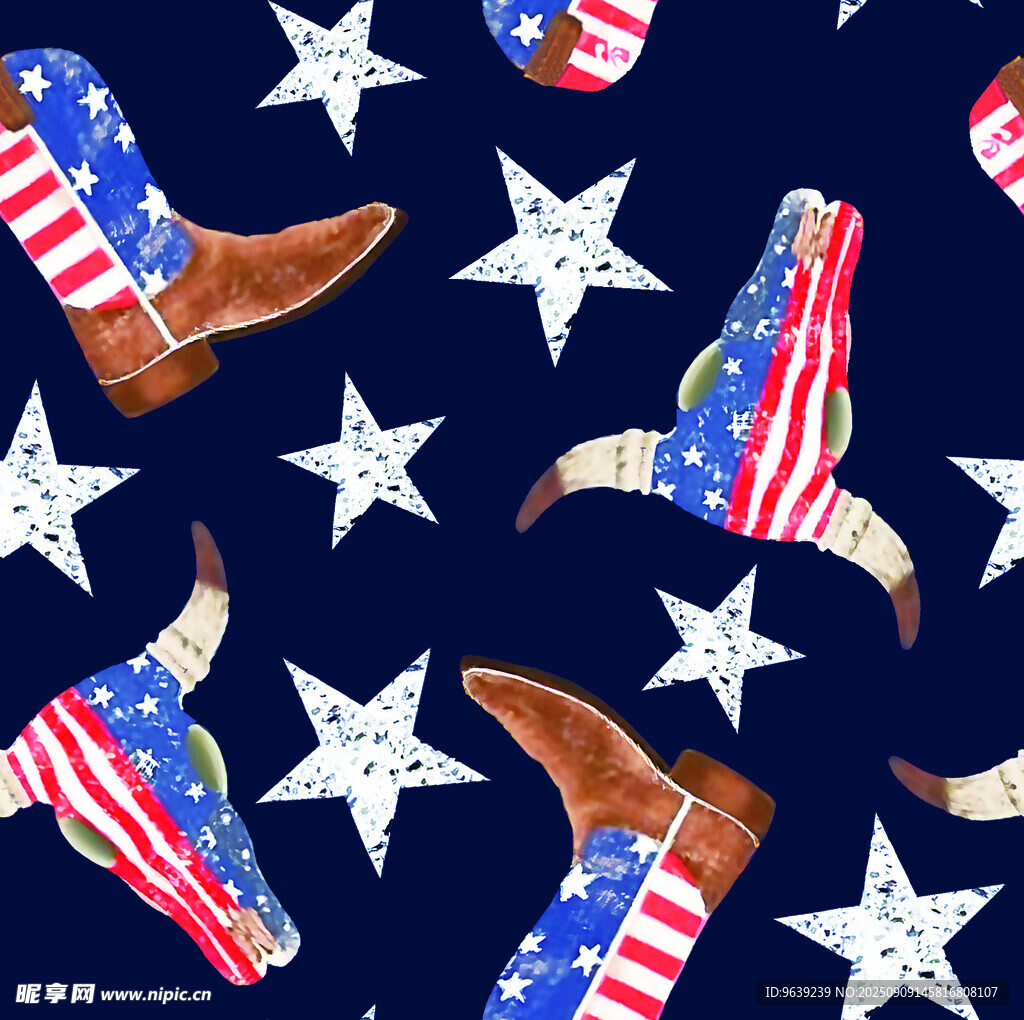 美国风牛仔靴星星图案背景
