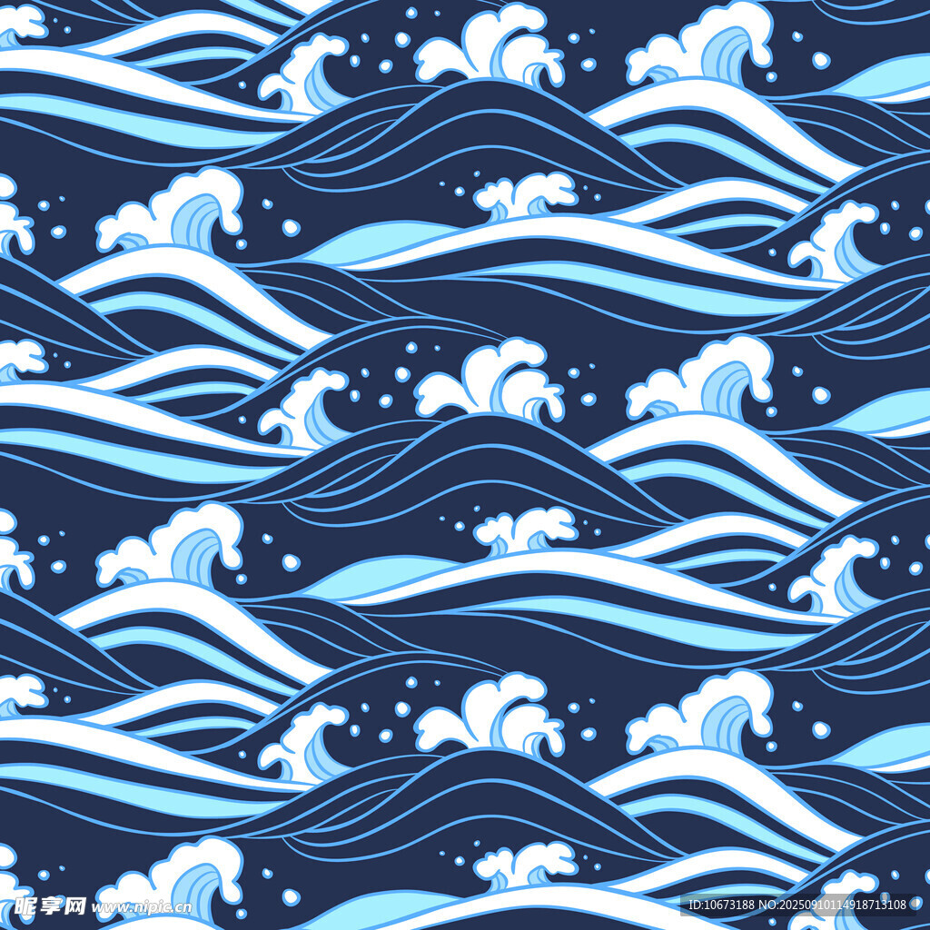蓝白海浪无缝图案背景