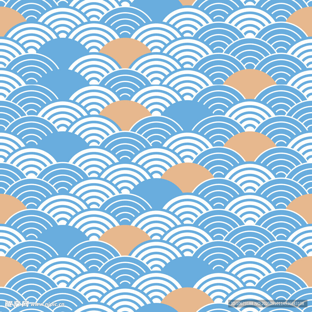 蓝白橙海浪纹图案
