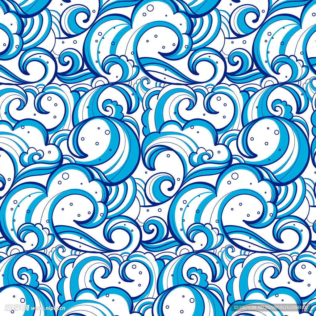蓝白海浪花纹图案