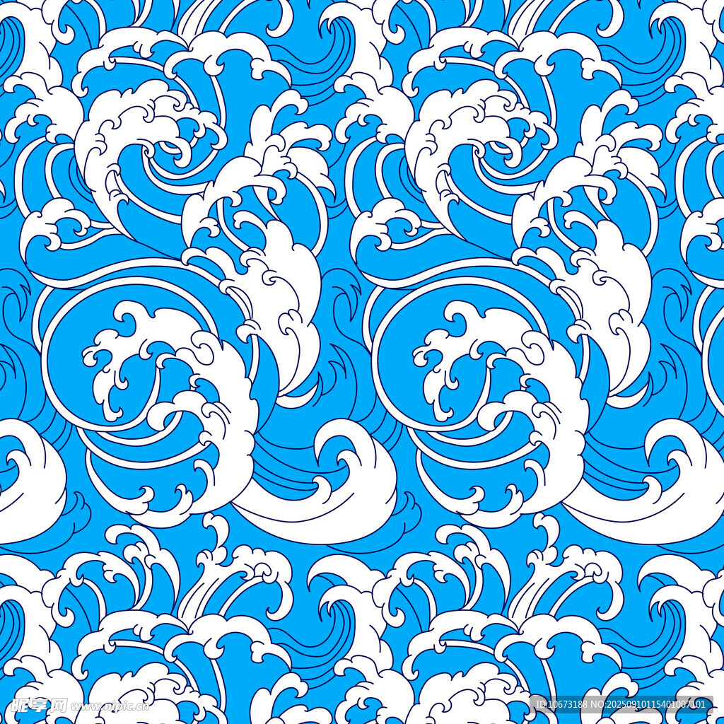蓝白海浪纹中式传统图案