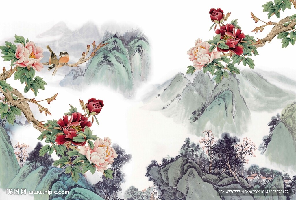 国画山水花卉图