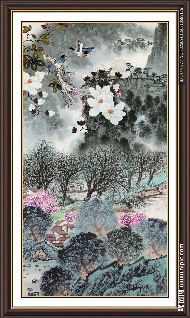中式水墨山水花鸟装饰画