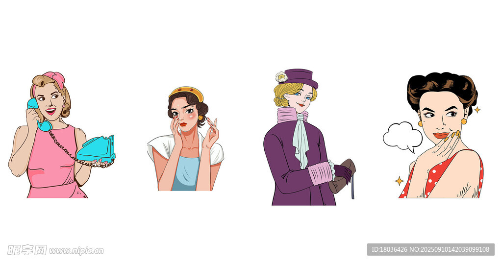 美式复古女性人物png