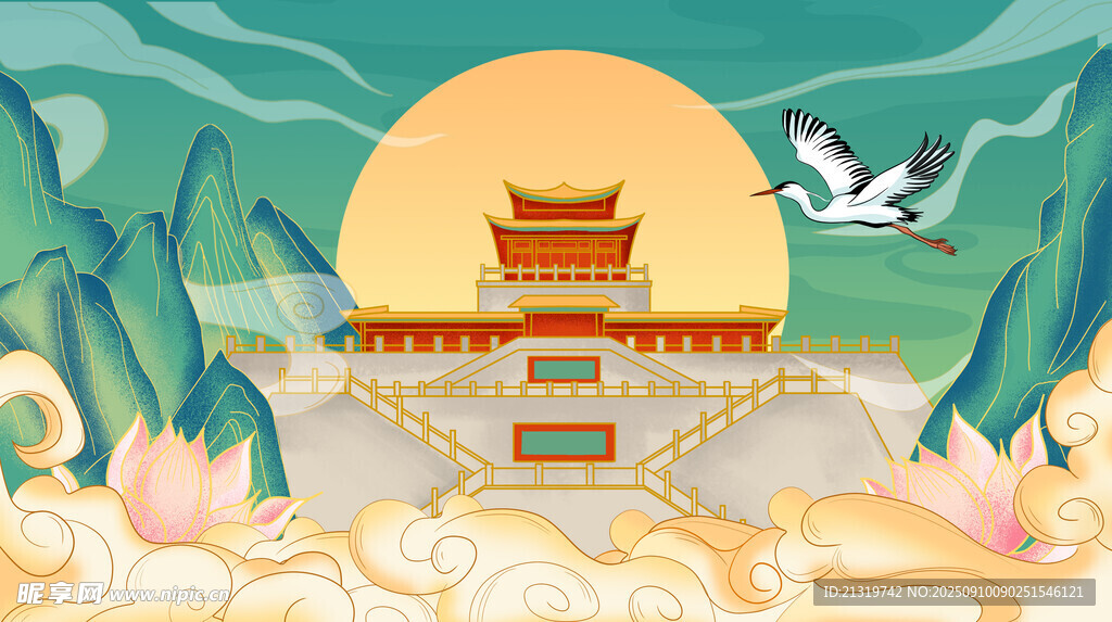 月亮国潮插画