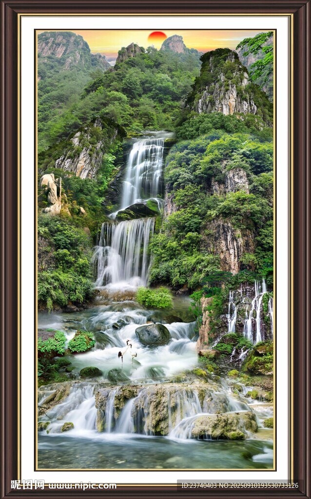 山水瀑布风景画